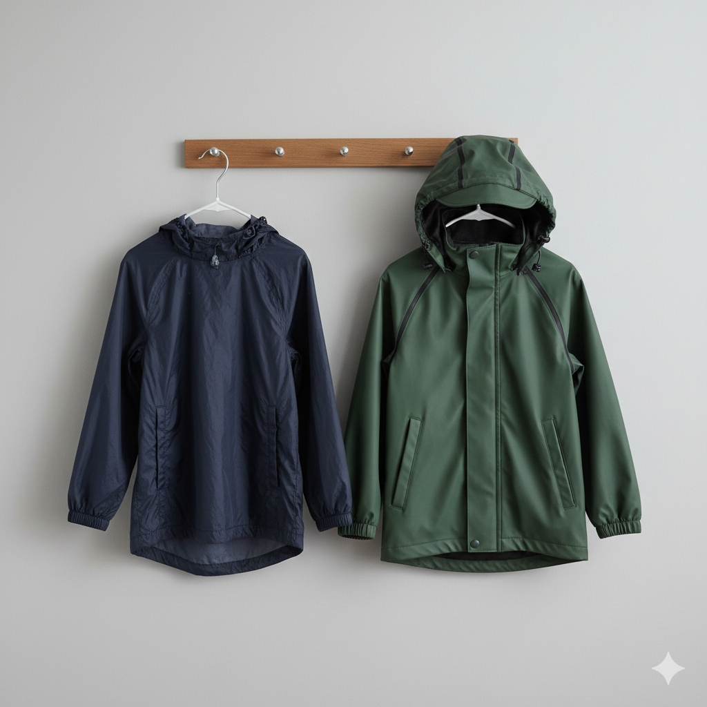 Comparison of lightweight and mid-range kids waterproof jackets for UK weather.