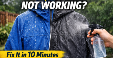 Reproofing a waterproof jacket to restore water repellency and stop rain soaking into the fabric